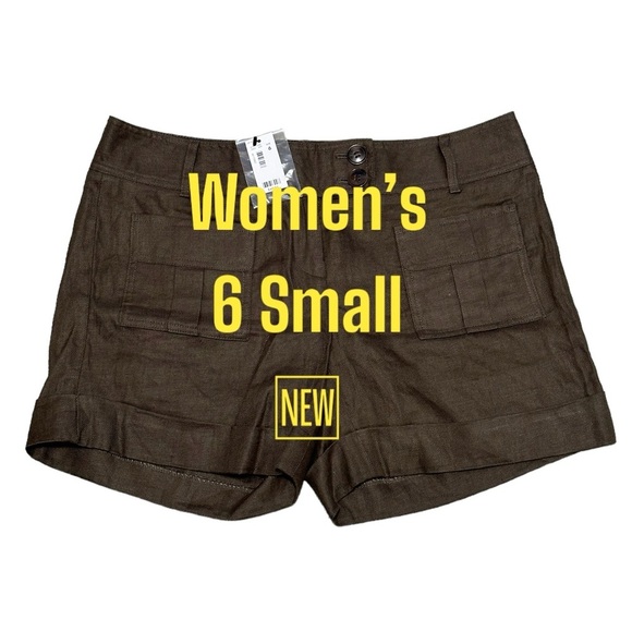 Women's The Limited 6 Small Chino Khakis Shorts Olive Green Linen Rolled Hem NWT - Picture 2 of 8